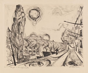 Landschaft mit Ballon [Landscape with Balloon] [1918] by Max Beckmann [1884–1950]